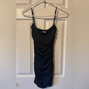 Oh Polly Black Ruched Bodycon Mini Dress